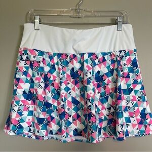 Kyodan Golf Skirt Size Large White Colorful Abstract Triangle Banana Leaf Print